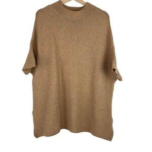 Talbots Knit Sweater Top Mock Neck Tan Short Dolman Sleeve